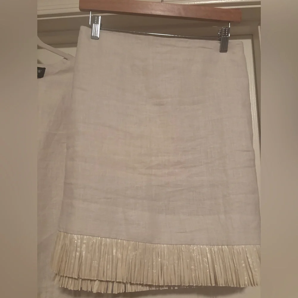 J. Crew Collection Cream Linen & Fringe Two Piece Set Top and Skirt XXL 18